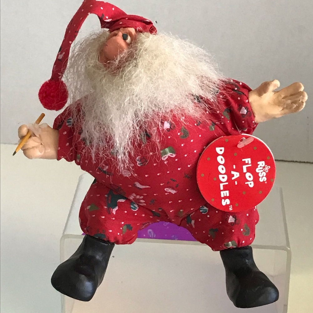 1993 Russ Berrie Flop A Doodles Santa Claus Plush Figure Signed Kelly - VTG